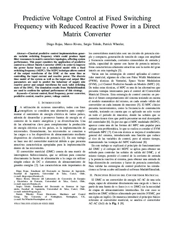 Predictive Voltage Control at Fixed Switching Frequency with Reduced Reactive Power in a Direct Matrix Converter Thumbnail