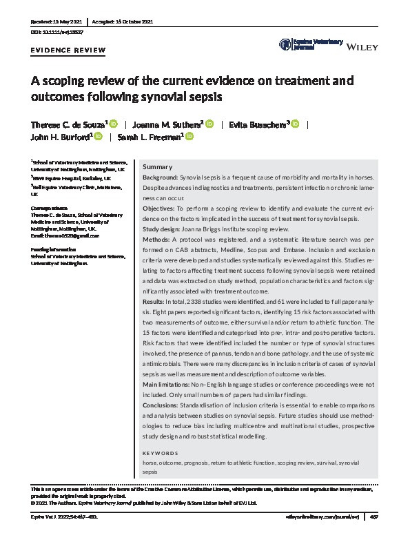A scoping review of the current evidence on treatment and outcomes following synovial sepsis Thumbnail