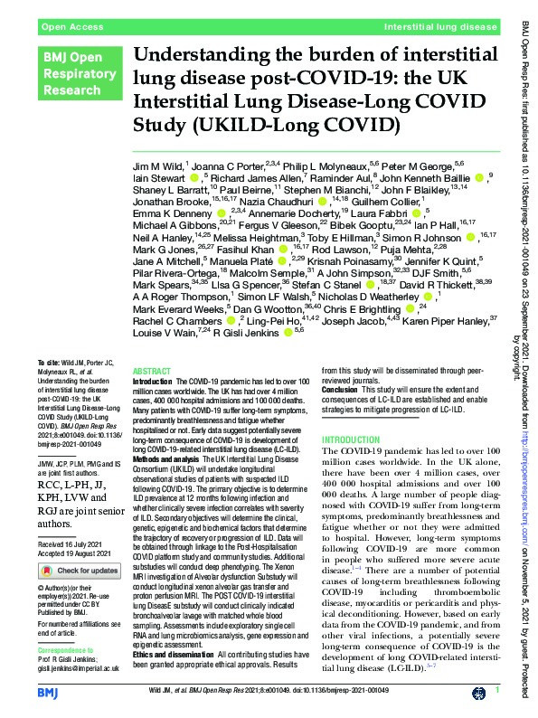 Understanding the burden of interstitial lung disease post-COVID-19: the UK Interstitial Lung Disease-Long COVID Study (UKILD-Long COVID) Thumbnail