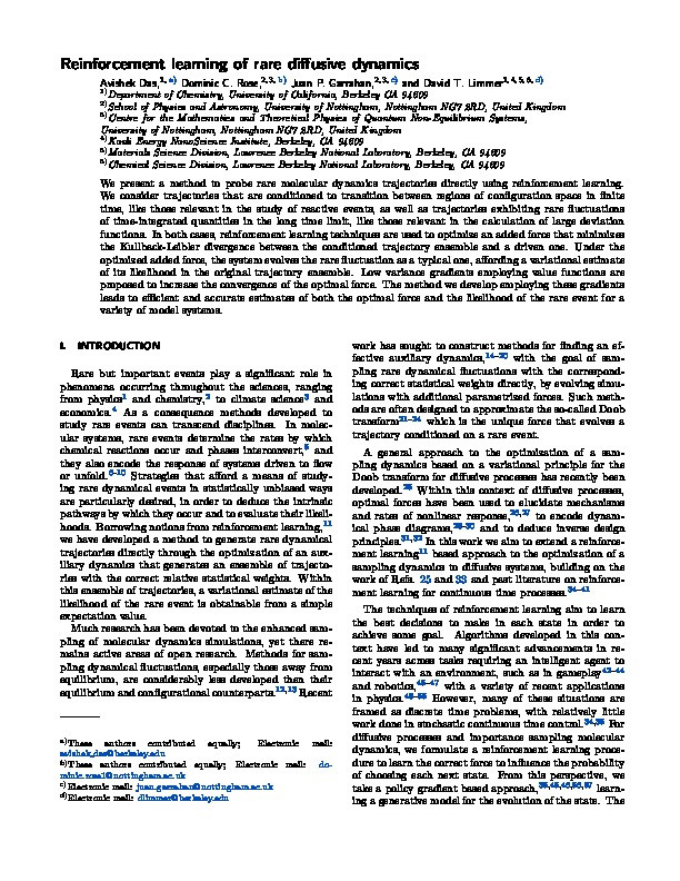 Reinforcement learning of rare diffusive dynamics Thumbnail