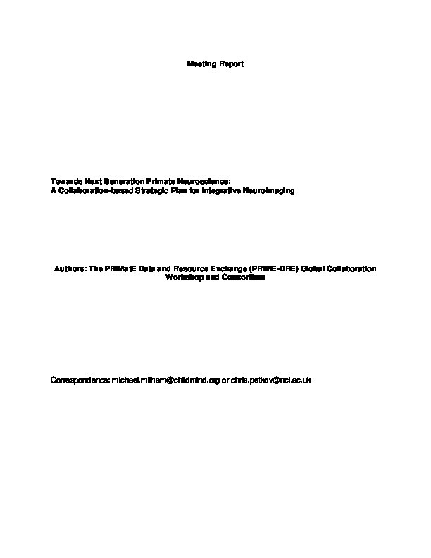 Toward next-generation primate neuroscience: A collaboration-based strategic plan for integrative neuroimaging Thumbnail