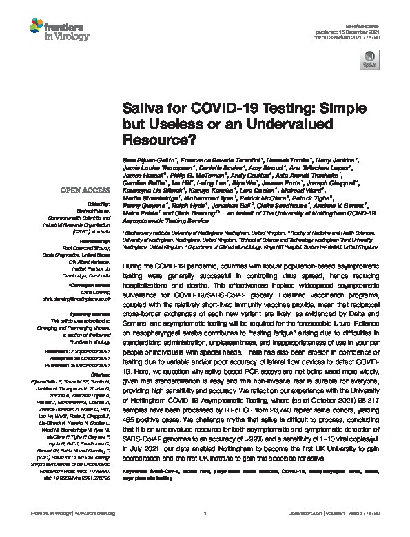 Saliva for COVID-19 testing: Simple but useless or an undervalued resource? Thumbnail