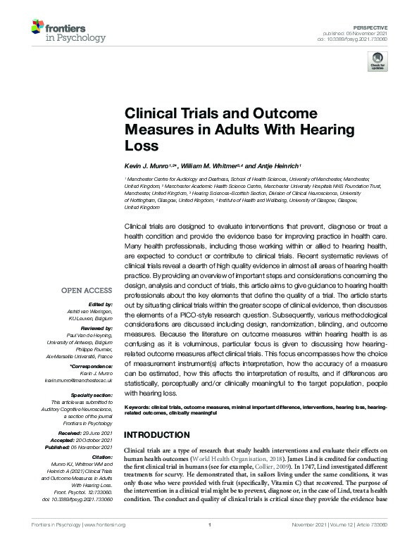 Clinical Trials and Outcome Measures in Adults With Hearing Loss Thumbnail