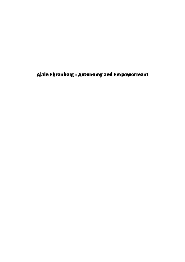 Alain Ehrenberg : Autonomy and Empowerment Thumbnail