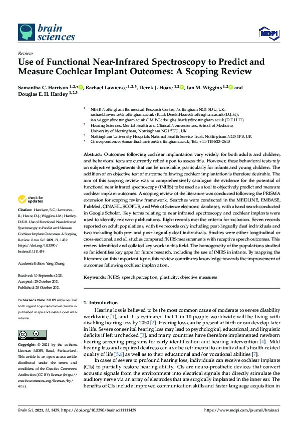 Use of Functional Near-Infrared Spectroscopy to Predict and Measure Cochlear Implant Outcomes: A Scoping Review Thumbnail