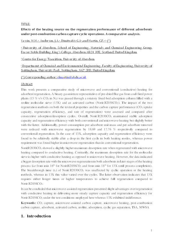 Effects of the heating source on the regeneration performance of different adsorbents under post-combustion carbon capture cyclic operations. A comparative analysis Thumbnail