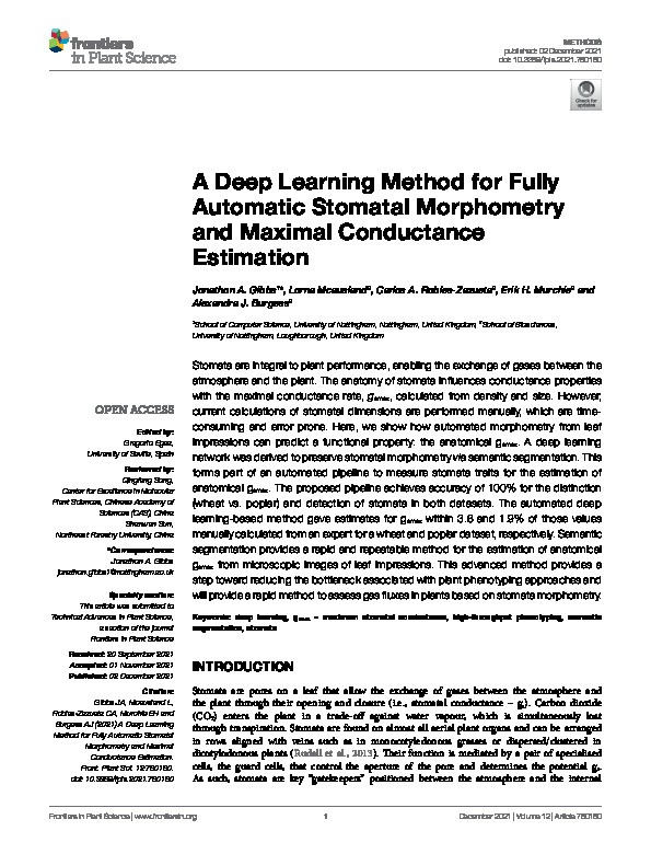 A Deep Learning Method for Fully Automatic Stomatal Morphometry and Maximal Conductance Estimation Thumbnail