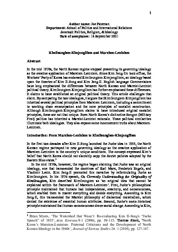 Kimilsungism-Kimjongilism and Marxism-Leninism