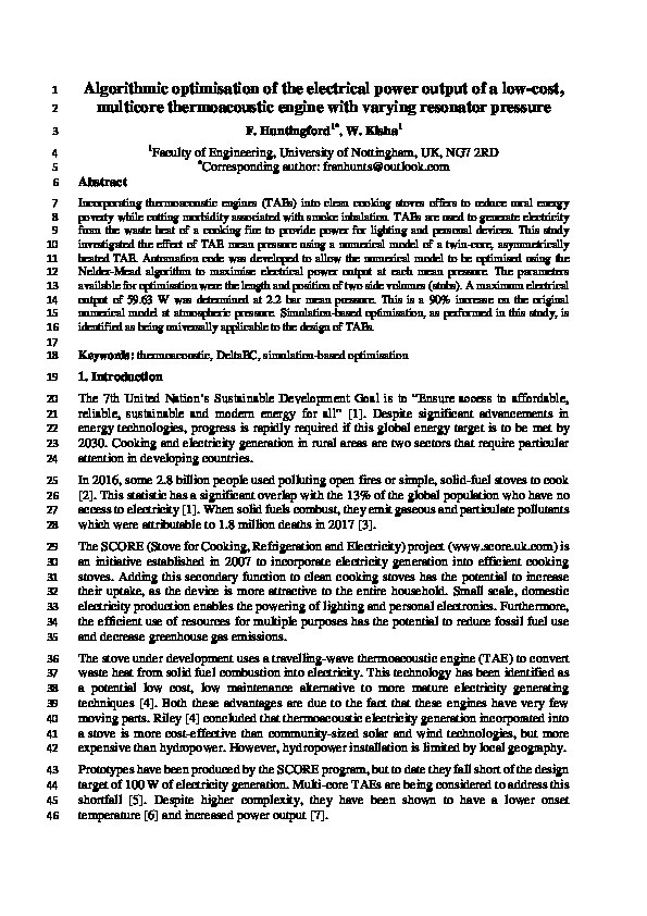 Algorithmic optimisation of the electrical power output of a low-cost, multicore thermoacoustic engine with varying resonator pressure Thumbnail