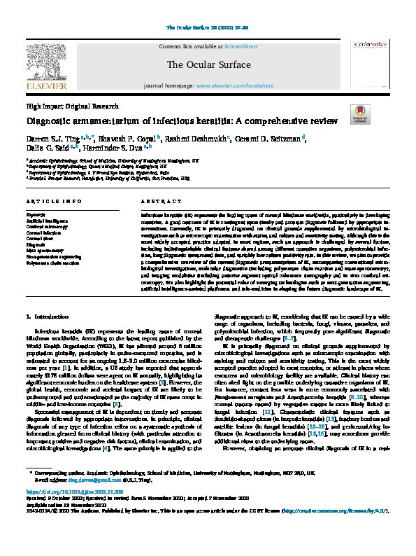 Diagnostic Armamentarium of Infectious Keratitis: A Comprehensive Review Thumbnail