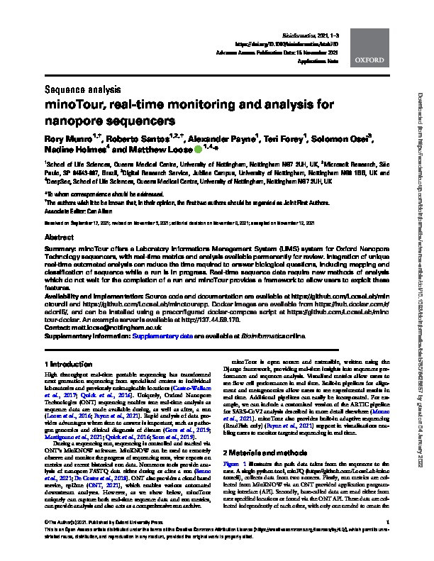 minoTour, real-time monitoring and analysis for nanopore sequencers Thumbnail