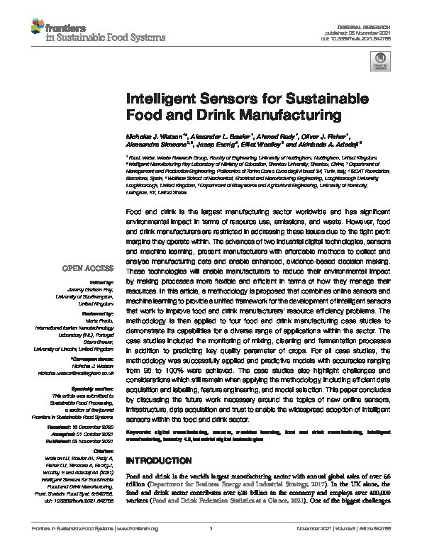 Intelligent Sensors for Sustainable Food and Drink Manufacturing Thumbnail