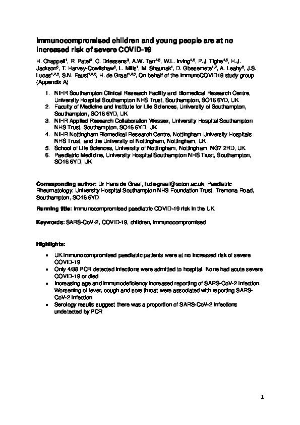 Immunocompromised children and young people are at no increased risk of severe COVID-19 Thumbnail