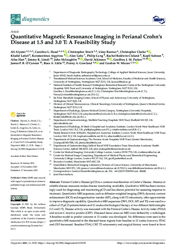 Quantitative magnetic resonance imaging in perianal crohn’s disease at 1.5 and 3.0 T: A feasibility study Thumbnail