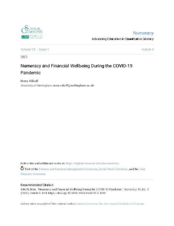 Numeracy and Financial Wellbeing During the COVID-19 Pandemic Thumbnail
