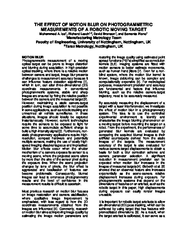 The Effect of Motion Blur on Photogrammetric Measurements of a Robotic Moving Target Thumbnail