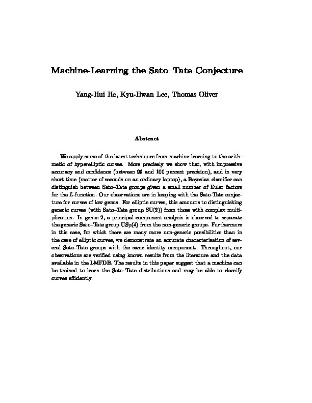 Machine-learning the Sato–Tate conjecture Thumbnail