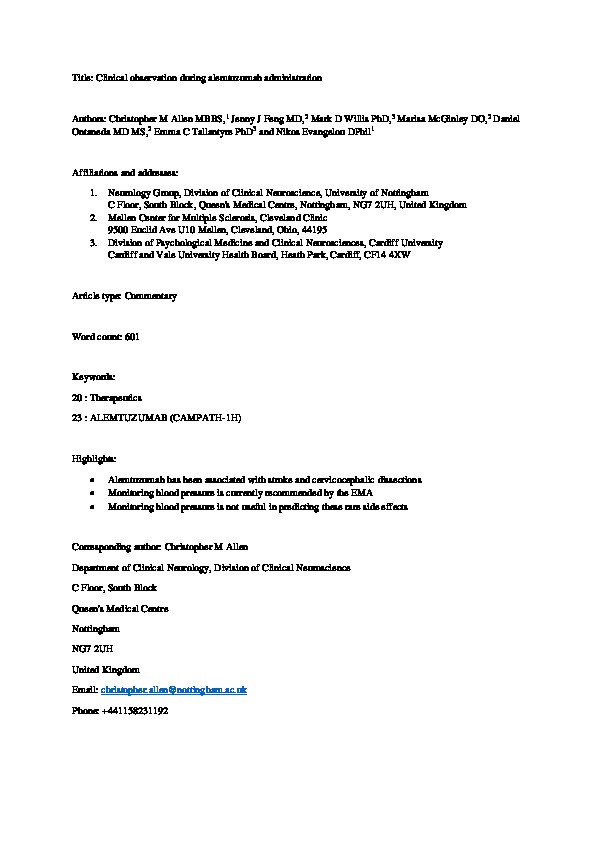 Clinical observation during alemtuzumab administration Thumbnail