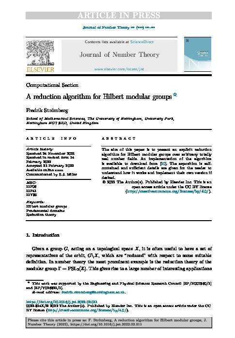 A reduction algorithm for Hilbert modular groups Thumbnail
