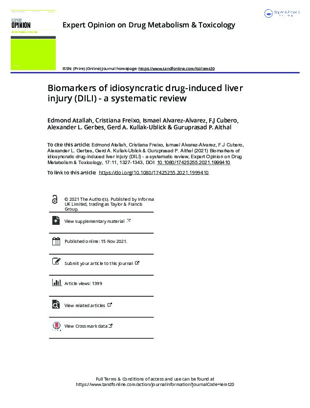 Biomarkers of idiosyncratic drug-induced liver injury (DILI) - a systematic review Thumbnail