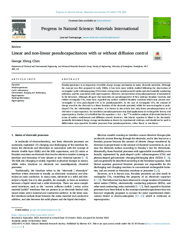 Linear and non-linear pseudocapacitances with or without diffusion control Thumbnail