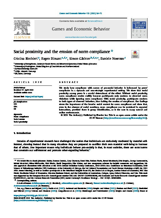 Social proximity and the erosion of norm compliance Thumbnail