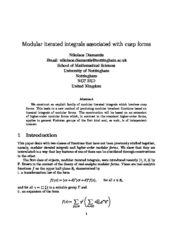 Modular iterated integrals associated with cusp forms Thumbnail