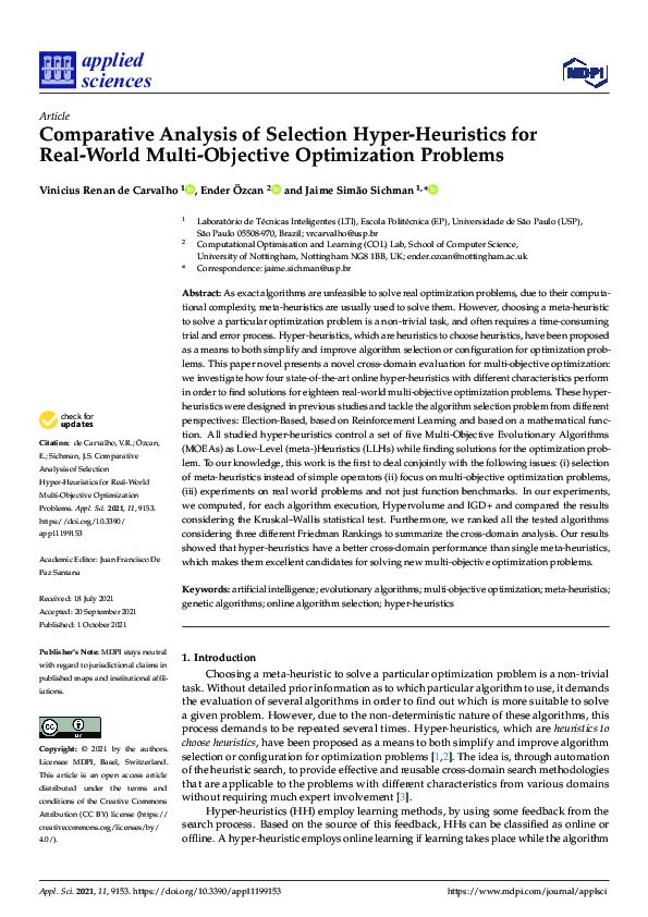 Comparative analysis of selection hyper-heuristics for real-world multi-objective optimization problems Thumbnail