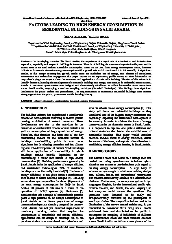 Factors Leading to High Energy Consumption in Residential Buildings in Saudi Arabia Thumbnail