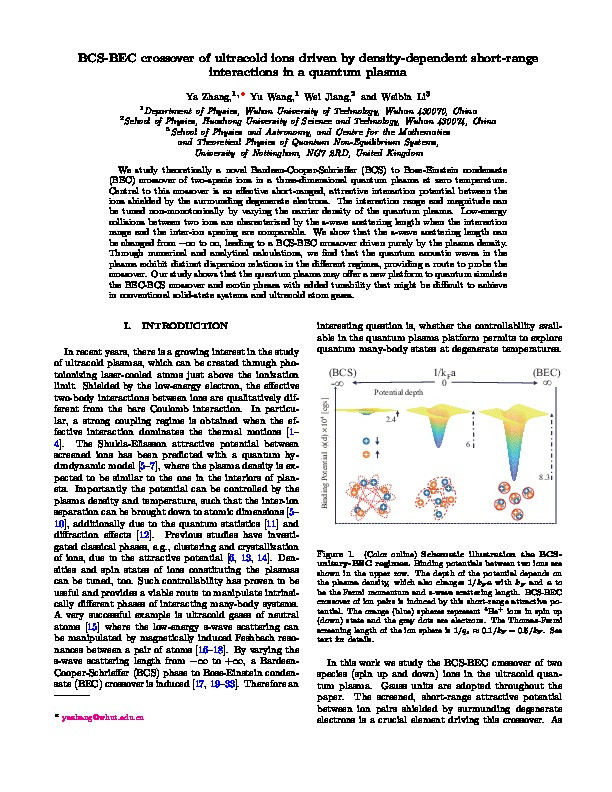 BCS-BEC crossover of ultracold ions driven by density-dependent short-range interactions in a quantum plasma Thumbnail