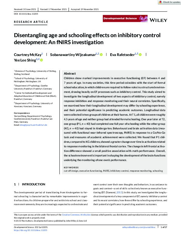 Disentangling age and schooling effects on inhibitory control development: An fNIRS investigation Thumbnail