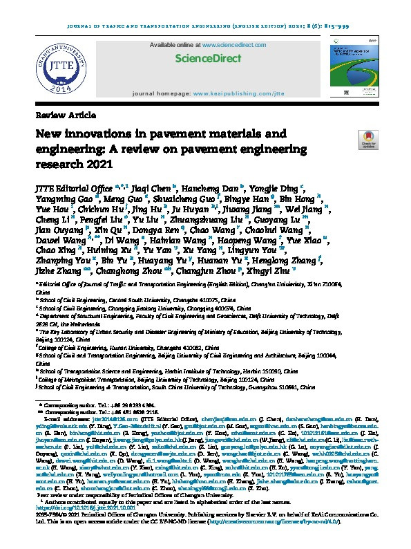 New innovations in pavement materials and engineering: A review on pavement engineering research 2021 Thumbnail