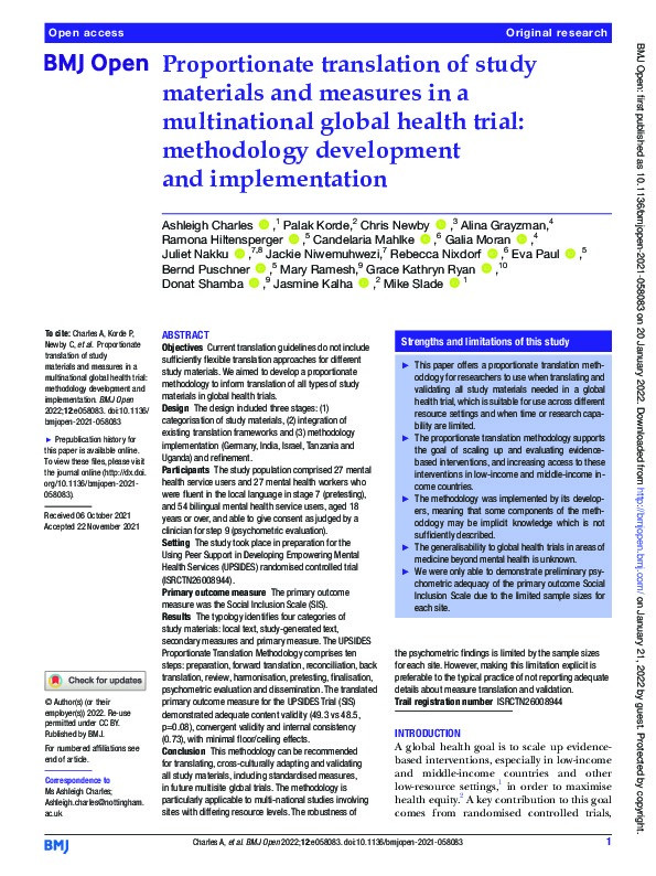 Proportionate translation of study materials and measures in a multinational global health trial: methodology development and implementation Thumbnail