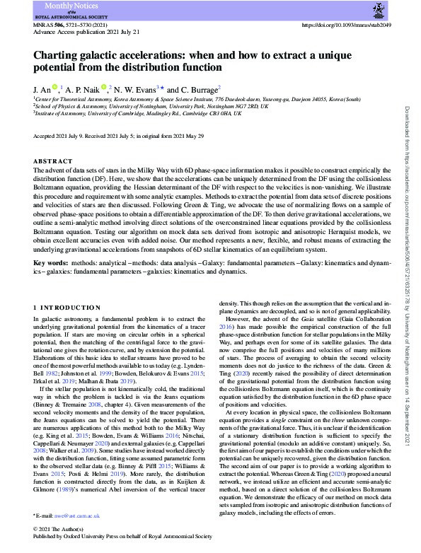 Charting galactic accelerations: when and how to extract a unique potential from the distribution function Thumbnail