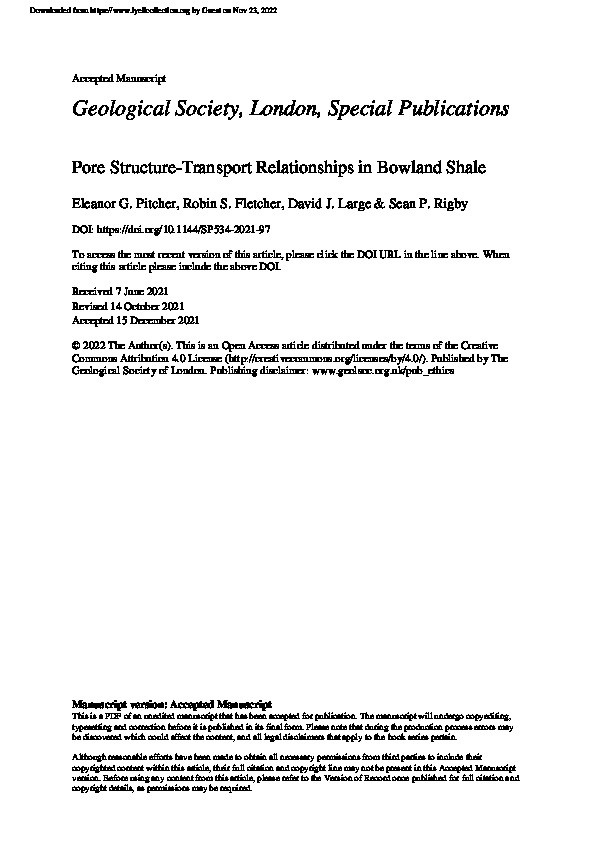 Pore Structure-Transport Relationships in Bowland Shale Thumbnail