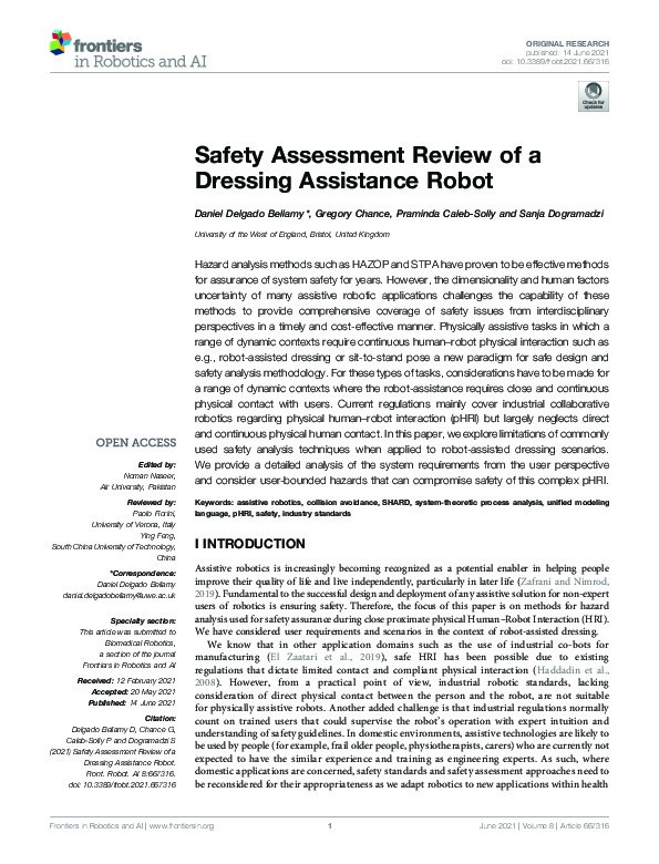 Safety Assessment Review of a Dressing Assistance Robot Thumbnail