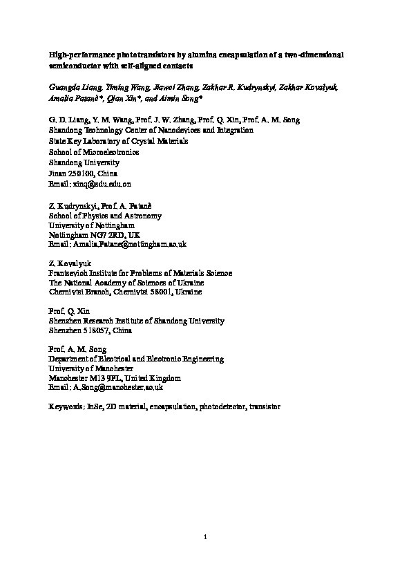 High-Performance Phototransistors by Alumina Encapsulation of a 2D Semiconductor with Self-Aligned Contacts Thumbnail