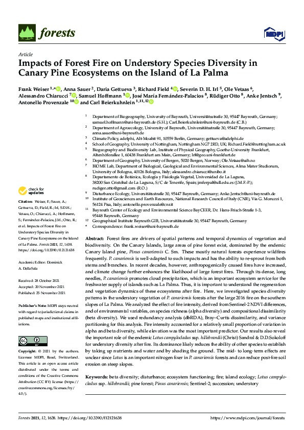 Impacts of Forest Fire on Understory Species Diversity in Canary Pine Ecosystems on the Island of La Palma Thumbnail