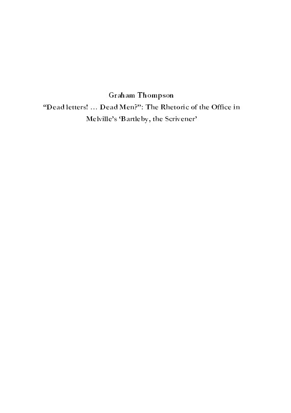 'Dead letters! … Dead men?': the rhetoric of the office in Melville’s ‘Bartleby, the scrivener’ Thumbnail