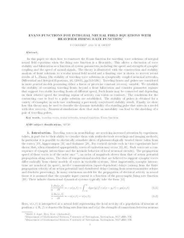 Evans functions for integral neural field equations with Heaviside firing rate function Thumbnail