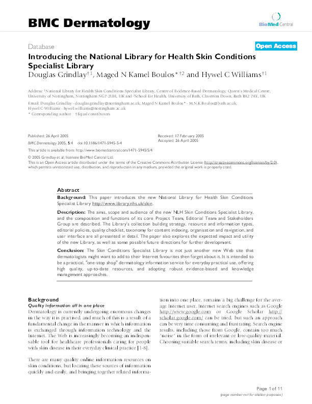 Introducing the National Library for Health Skin Conditions Specialist Library Thumbnail
