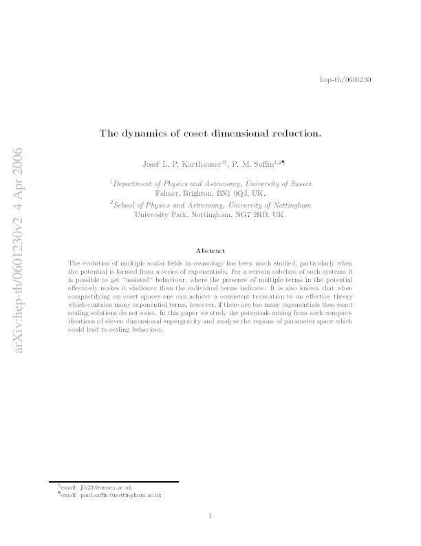 The Dynamics of coset dimensional reduction Thumbnail
