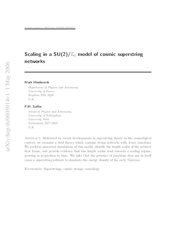Scaling in a SU(2)/Z_3 model of cosmic superstring networks Thumbnail