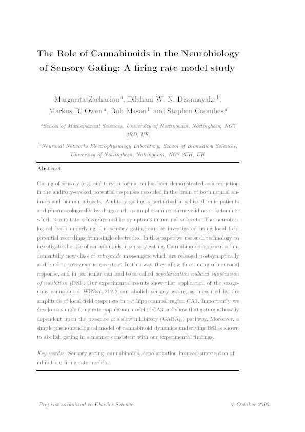 The role of cannabinoids in the neurobiology of sensory gating: a firing rate model study Thumbnail