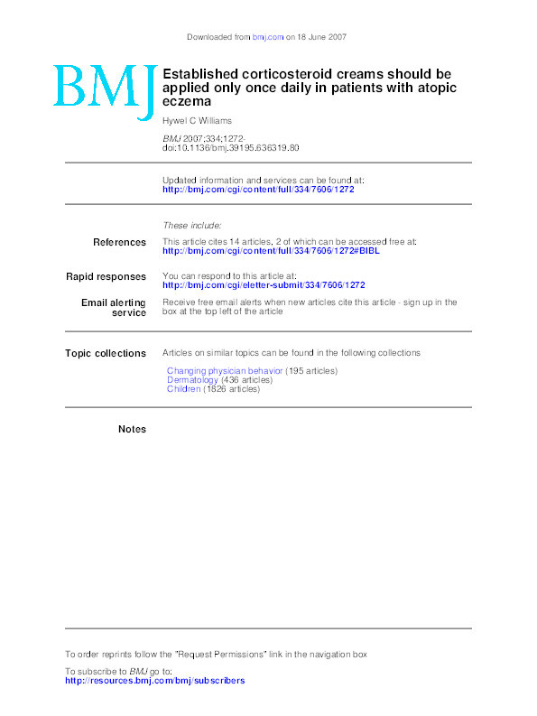 Established corticosteroid creams should be applied only once daily in patients with atopic eczema Thumbnail