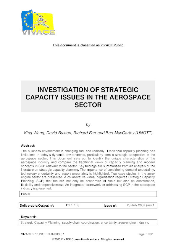 Investigation of strategic capacity issues in the aerospace sector Thumbnail