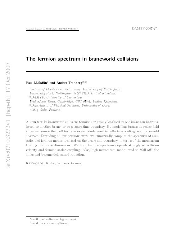 The fermion spectrum in braneworld collisions Thumbnail