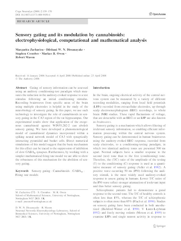 Sensory gating and its modulation by cannabinoids: electrophysiological, computational and mathematical analysis Thumbnail