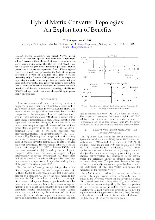 Hybrid matrix converter topologies: an exploration of benefits Thumbnail