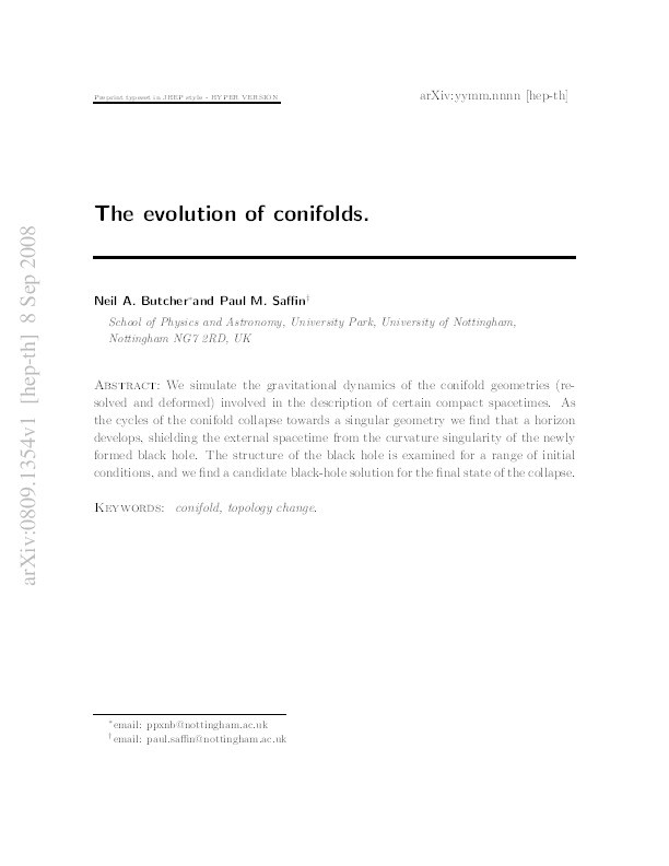 The evolution of conifolds Thumbnail